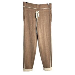 Max & Moi Bastien Two-Tone 100% Cashmere Jogger Pants Brown Beige L NEW!